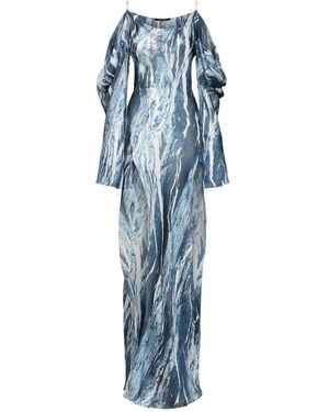 Roberto Cavalli Silk Satin Chiffon Off-shoulder Dress - Blue