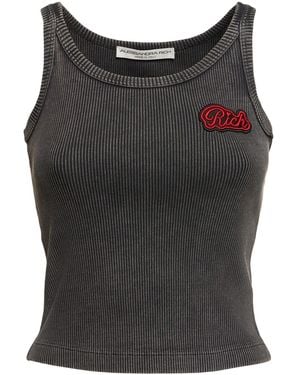 Alessandra Rich Ribbed Jersey Sleeveless Top W/ Patch - Black