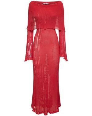 Acne Studios Distressed Knit L/S Midi Dress - Red