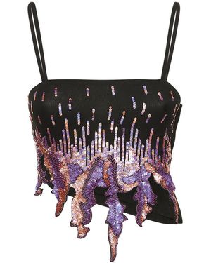 GIUSEPPE DI MORABITO Embellished Asymmetric Viscose Top - Black