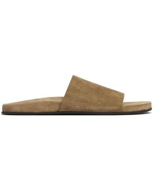 The Row Hugh Leather Flat Slides - Brown