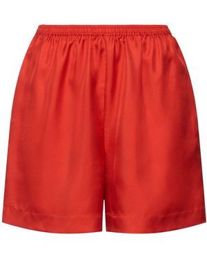 Loulou de Saison Arl Elastic Waistband Silk Shorts - Red