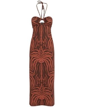Johanna Ortiz Jungle Palms Halter Neck Midi Dress - Purple
