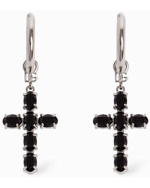 Dolce & Gabbana Damen Kreolenohrringe Mit Kreuz - Weiß