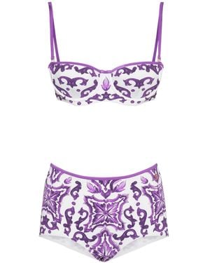 Dolce & Gabbana Maiolica Printed Jersey Bikini - Purple