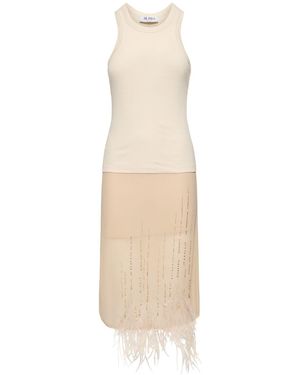 The Attico Georgette Midi Dress W/feathers - White
