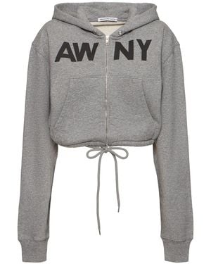 Alexander Wang Graphic Wrap Jersey Crop Hoodie - Grey