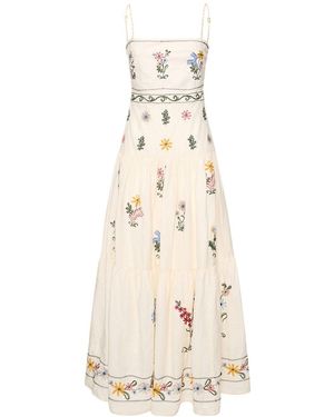Agua Bendita Lima Pradera Embroidery Linen Long Dress - Natural