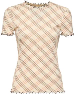 Burberry Check Stretch Cotton T-shirt - Natural