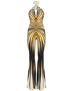 Roberto Cavalli Damen Jumpsuit Aus Nylonmix Mit Druck „Ray“ - Mettallic