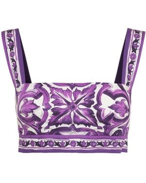 Dolce & Gabbana Maiolica Printed Cotton Top - Purple
