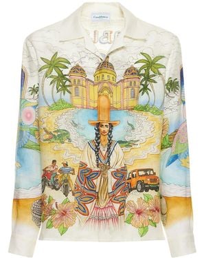 CASABLANCA Hemd Aus Leinen Mit Druck "spirit Lake" - Mehrfarbig