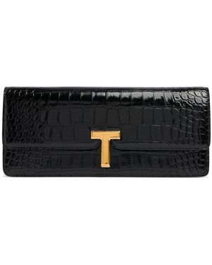 Tom Ford Shiny Embossed Leather Clutch - Black