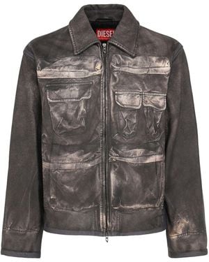 DIESEL Uomo L-Mayer Smooth Leather Jacket - Black
