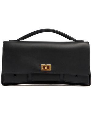 Balenciaga Small Bel Air Leather Clutch W/ Strap - ブラック
