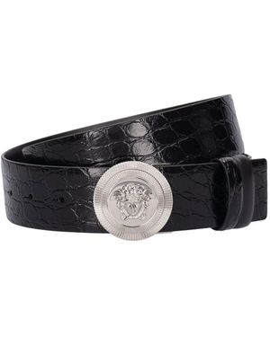Versace リバーシブルクロコエンボスベルト 4cm - ブラック