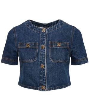 Self-Portrait Bauchfreies Oberteil Aus Denim - Blau
