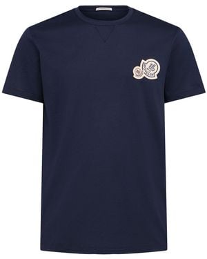 Moncler Herren Double Logo Patch Cotton T-Shirt - Blau