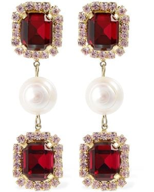 Magda Butrym Square Crystal & Pearl Drop Earrings/Pearl - Red