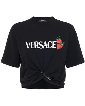 Versace コットンジャージークロップドtシャツ - ブラック