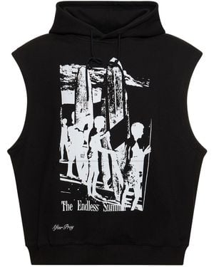 AFTER PRAY Sleeveless Printed Hoodie - Black