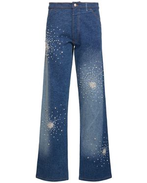 Des Phemmes Tie Dye Embellished Mid Rise Denim Trousers - Blue