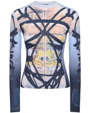 Y. Project Bondage Print Jersey Fitted Top - Blue