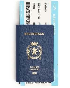 Balenciaga ロゴ入りレザー ロングパスポートホルダー - ブルー