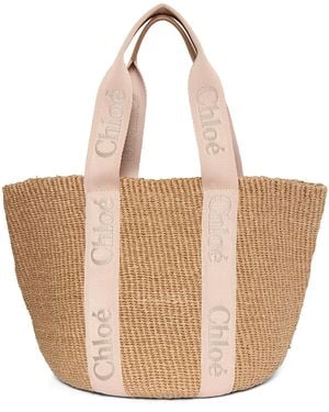 Chloé Large Woody Raffia Tote Bag Blushy Unique - White