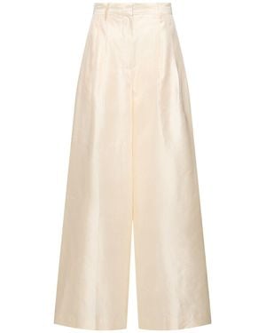 STAUD Luisa Wide Leg Silk Trousers - Natural