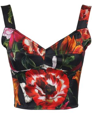 Dolce & Gabbana Damen Gekürztes Top Aus Bedrucktem Satin - Rot
