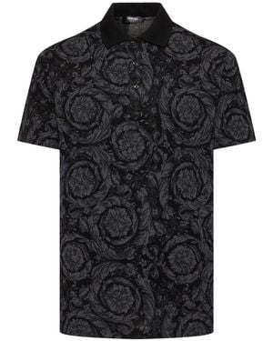 Versace Barocco Jacquard Cotton Piquet Polo - Black