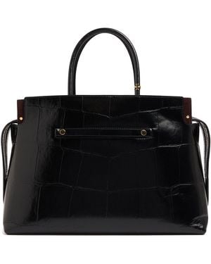 Tory Burch Large Mercer Croc Embossed Satchel Bag - Schwarz
