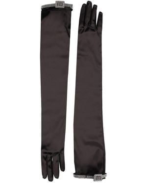 Benedetta Bruzziches Aki Satin Long Gloves W/ Crystals - Black