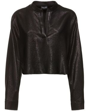 Giorgio Armani Fließend Strukturiertes Lurex-top Mit V-ausschnitt - Schwarz