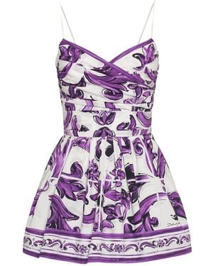 Dolce & Gabbana Maiolica Printed Cotton Poplin Jumpsuit - Purple