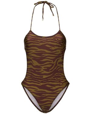 The Attico Zebra Print Lycra One Piece Swimsuit - Brown