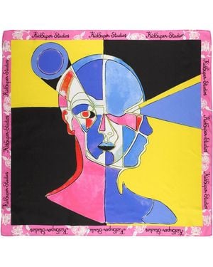 Kidsuper Bauhaus Face Printed Silk Scarf - Blue