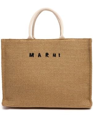 Marni Medium ラフィア風トートバッグ - ブラウン