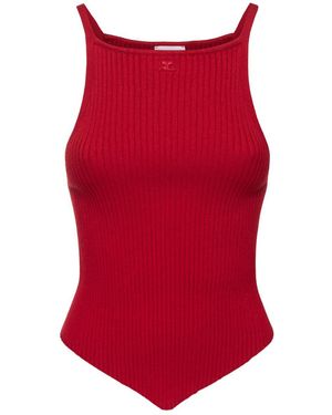 Courreges Signature Pointy Rib Knit Top - Red