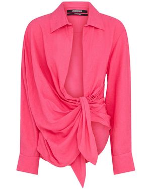 Jacquemus La Chemise Bahia Knotted Viscose Shirt - Pink