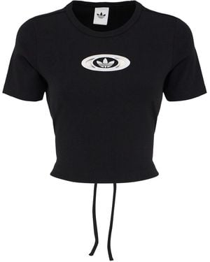 adidas Originals Damen Ausgeschnittenes, Geripptes T-Shirt - Schwarz