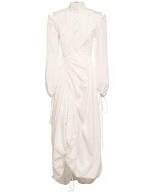 Rochas Midikleid Aus Baumwollpopeline Mit Rüschen - Weiß
