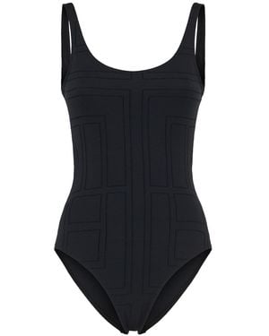 TOTEME Monogram Pointelle One Piece Swimsuit - Black