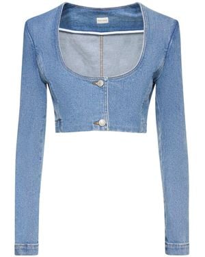 Magda Butrym Scoop Neck Cotton Denim Crop Jacket - Blue
