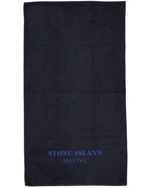 Stone Island Logo Cotton Beach Towel - Blue