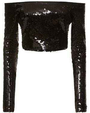David Koma Off-The-Shoulder Metallic Sequined Top - Black