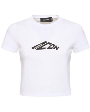 DSquared² Damen T-Shirt Aus Baumwolljersey „Icon“ - Weiß