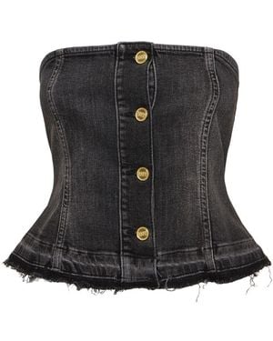 Ganni Stretch Denim Corset Top - Black