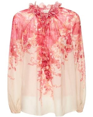 Zimmermann High Tide Billow Cotton & Silk Shirt Ivory - Pink